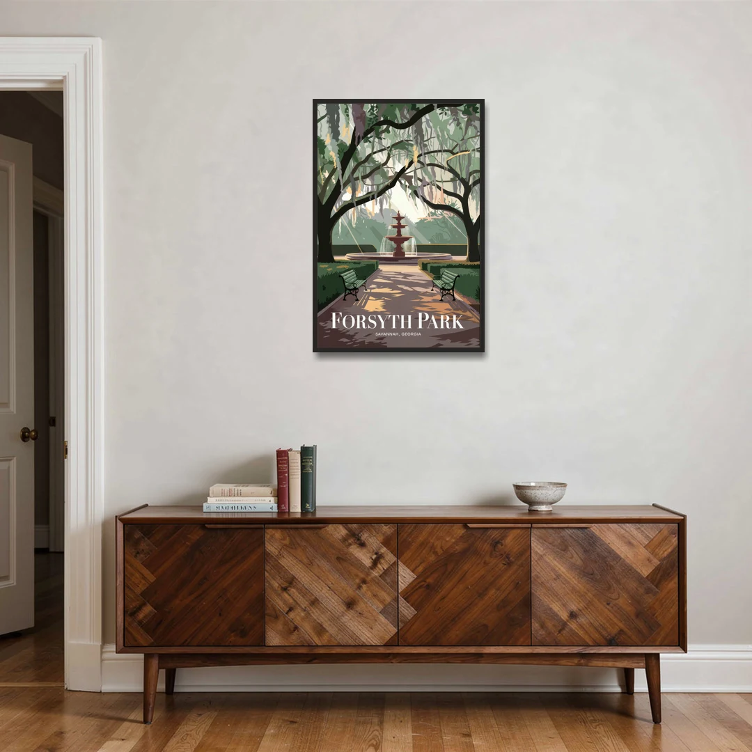 Savannah Forsyth Park Pathway - Black Framed Canvas Wall Art - Coffee Table - 24x36
