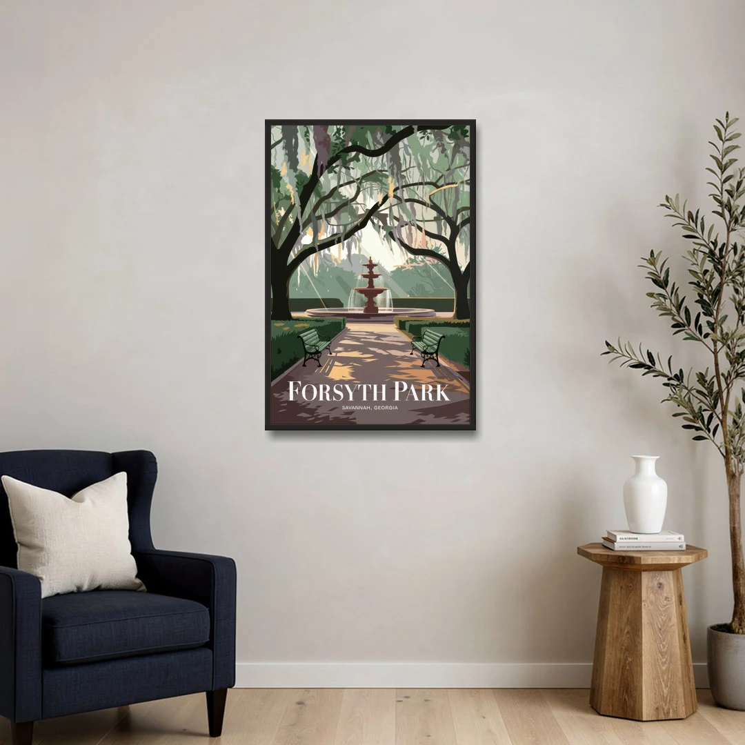 Savannah Forsyth Park Pathway - Black Framed Canvas Wall Art - Sofa - 24x36