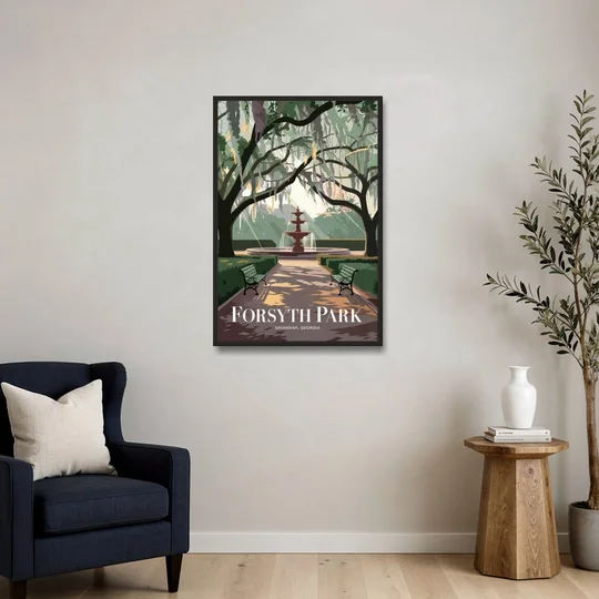 Savannah Forsyth Park Pathway - Black Framed Canvas Wall Art - Sofa - 24x36