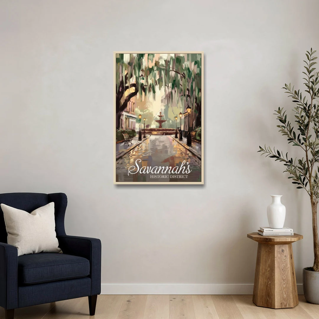 Savannah Historic District Charm - Oak Framed Canvas Wall Art - Sofa - 24x36