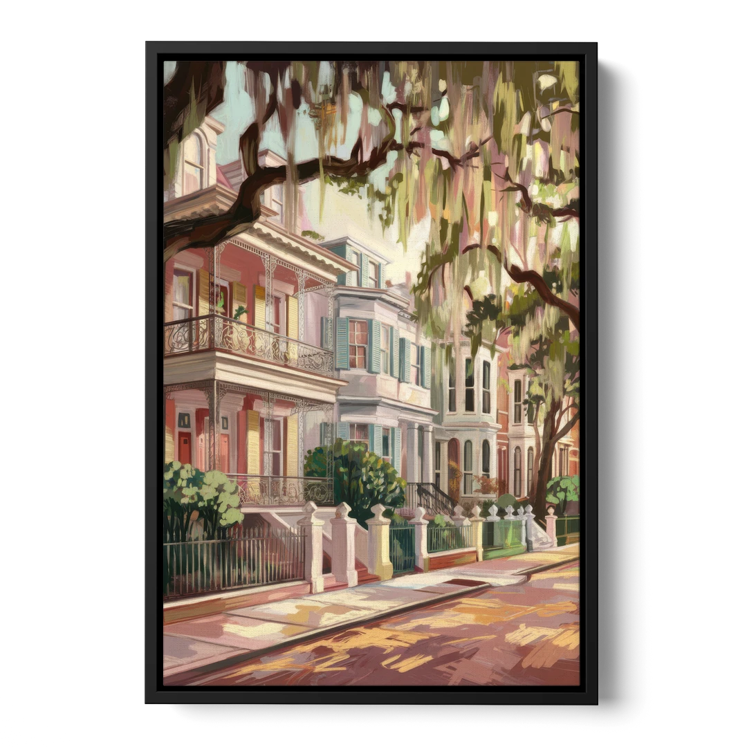 Savannah Historic Homes - Black Framed Canvas Wall Art - Front