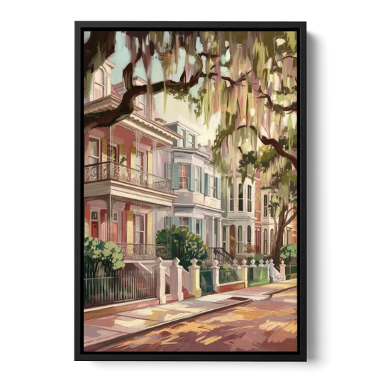 Savannah Historic Homes - Black Framed Canvas Wall Art - Front