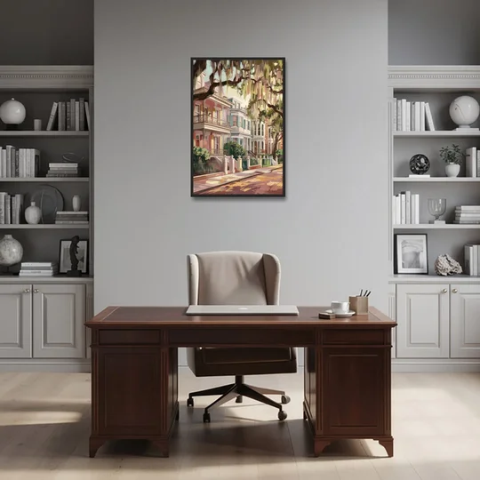 Savannah Historic Homes - Black Framed Canvas Wall Art - Office - 24x36