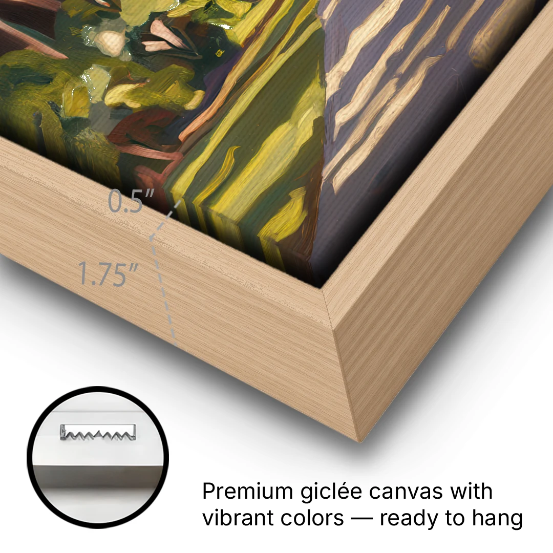 Savannah Oak Trees and Moss - Oak Framed Canvas Wall Art - Gallery Wrap Corner