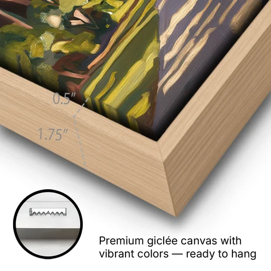 Savannah Oak Trees and Moss - Oak Framed Canvas Wall Art - Gallery Wrap Corner
