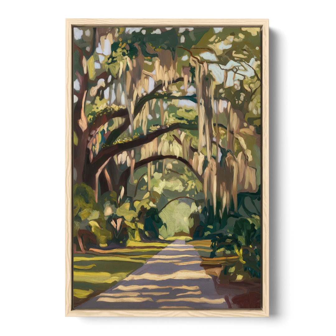 Savannah Oak Trees and Moss - Oak Framed Canvas Wall Art - Front