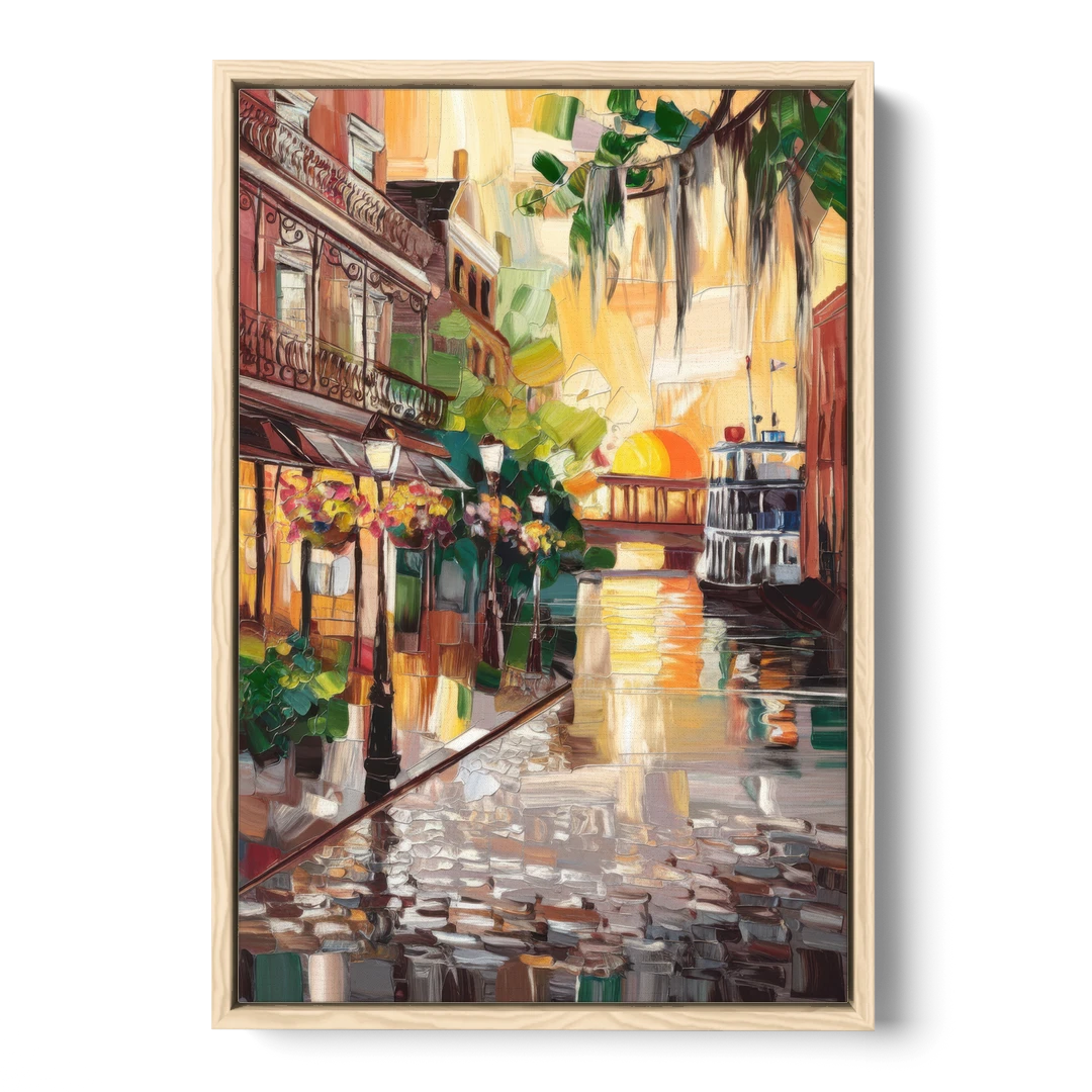 Savannah River Street Vibes - Oak Framed Canvas Wall Art - Front