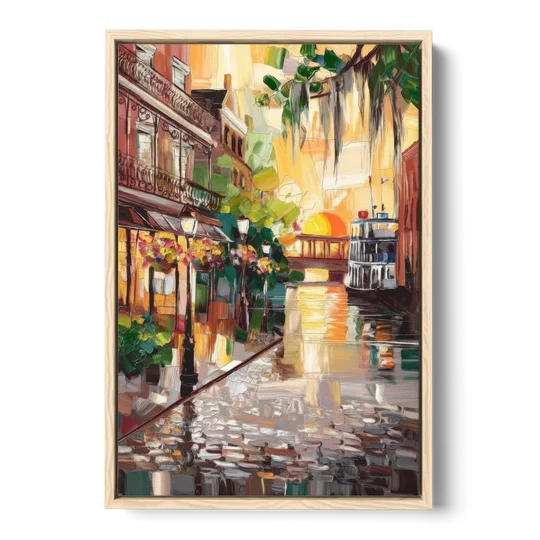 Savannah River Street Vibes - Oak Framed Canvas Wall Art - Front