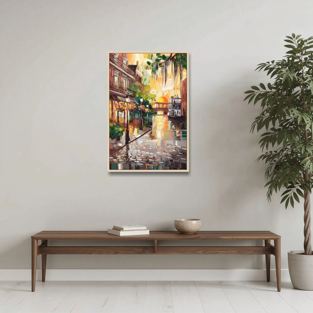 Savannah River Street Vibes - Oak Framed Canvas Wall Art - Coffee Table - 24x36