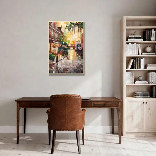 Savannah River Street Vibes - Oak Framed Canvas Wall Art - Office - 24x36