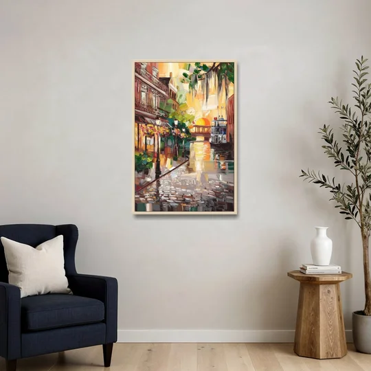 Savannah River Street Vibes - Oak Framed Canvas Wall Art - Sofa - 24x36