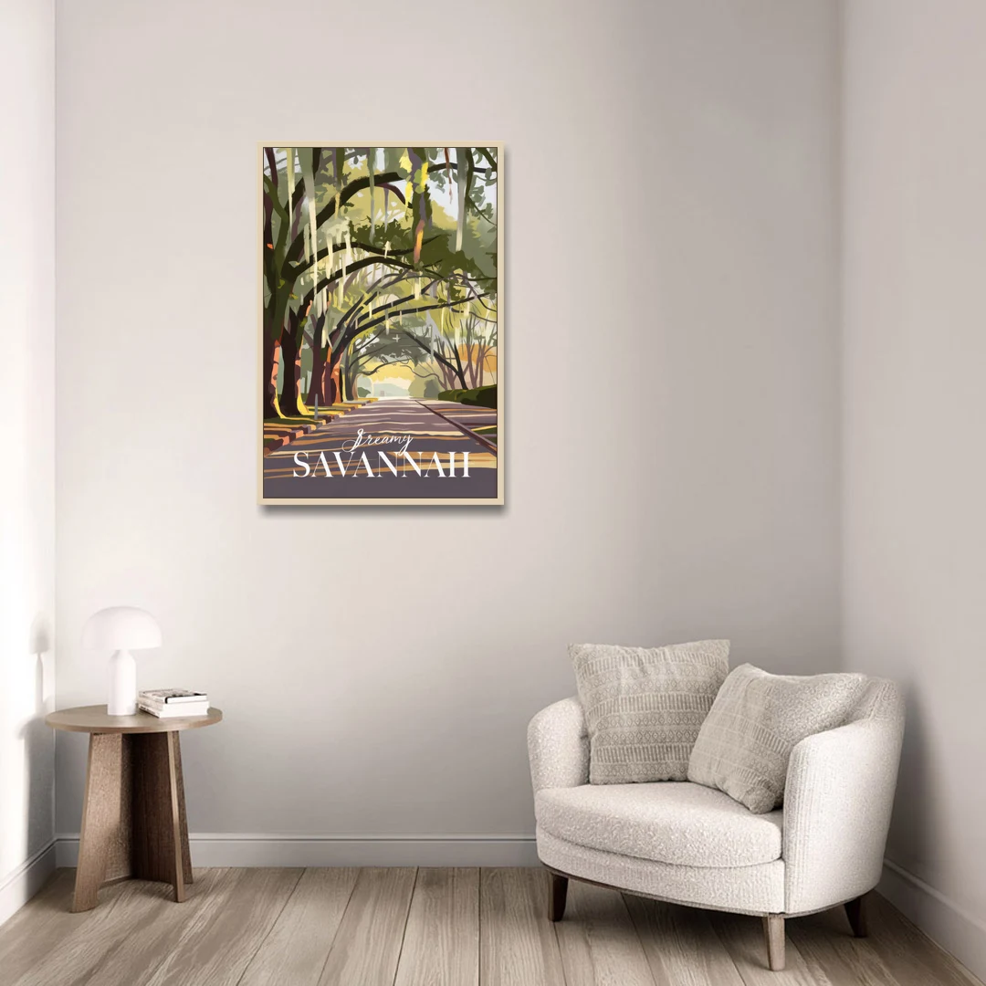 Savannah Spanish Moss Streets - Oak Framed Canvas Wall Art - Sofa - 24x36