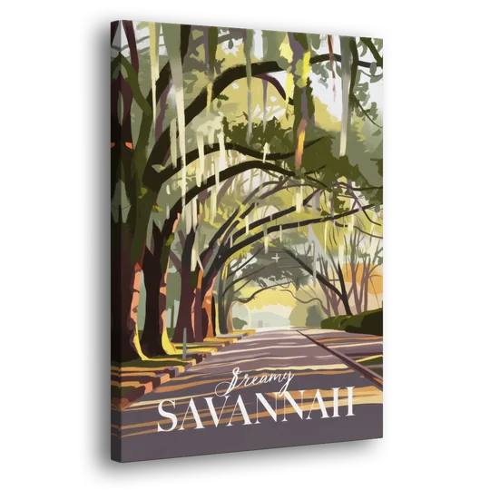 Savannah Spanish Moss Streets - Canvas Wall Art - Side