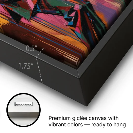 Saxophone Painting in Fractured Color - Black Framed Canvas Wall Art - Gallery Wrap Corner