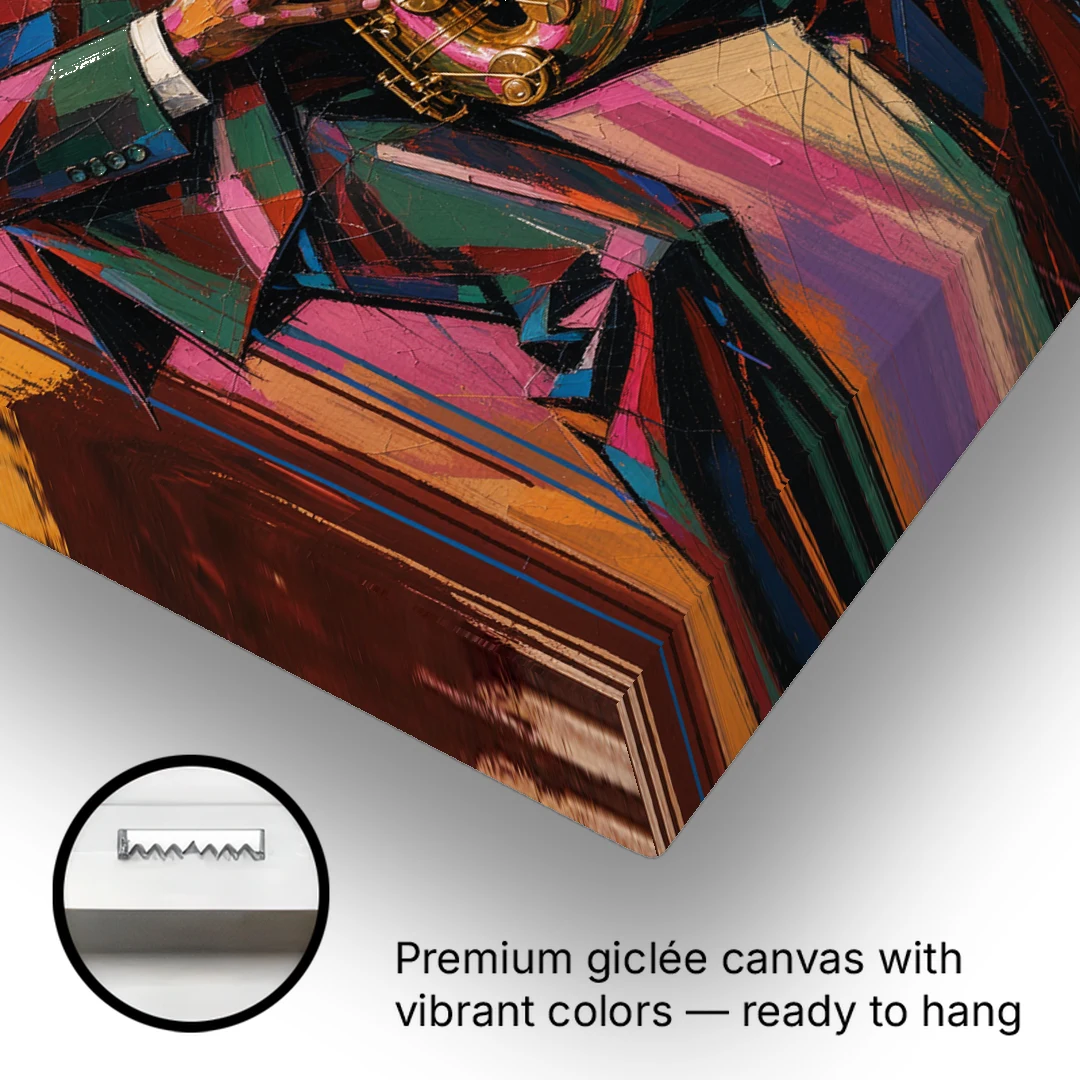 Saxophone Painting in Fractured Color - Canvas Wall Art - Gallery Wrap Corner