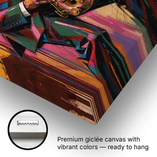 Saxophone Painting in Fractured Color - Canvas Wall Art - Gallery Wrap Corner
