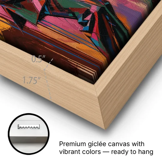 Saxophone Painting in Fractured Color - Oak Framed Canvas Wall Art - Gallery Wrap Corner