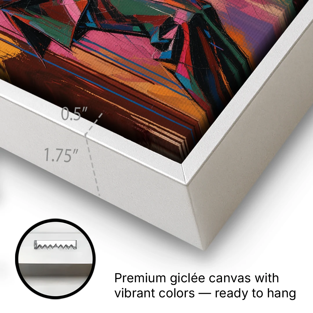 Saxophone Painting in Fractured Color - White Framed Canvas Wall Art - Gallery Wrap Corner