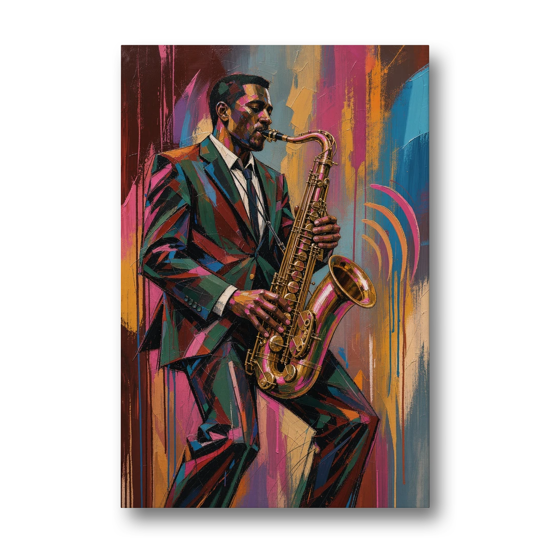 Saxophone Painting in Fractured Color - Canvas Wall Art - Front