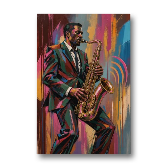 Saxophone Painting in Fractured Color - Canvas Wall Art - Front