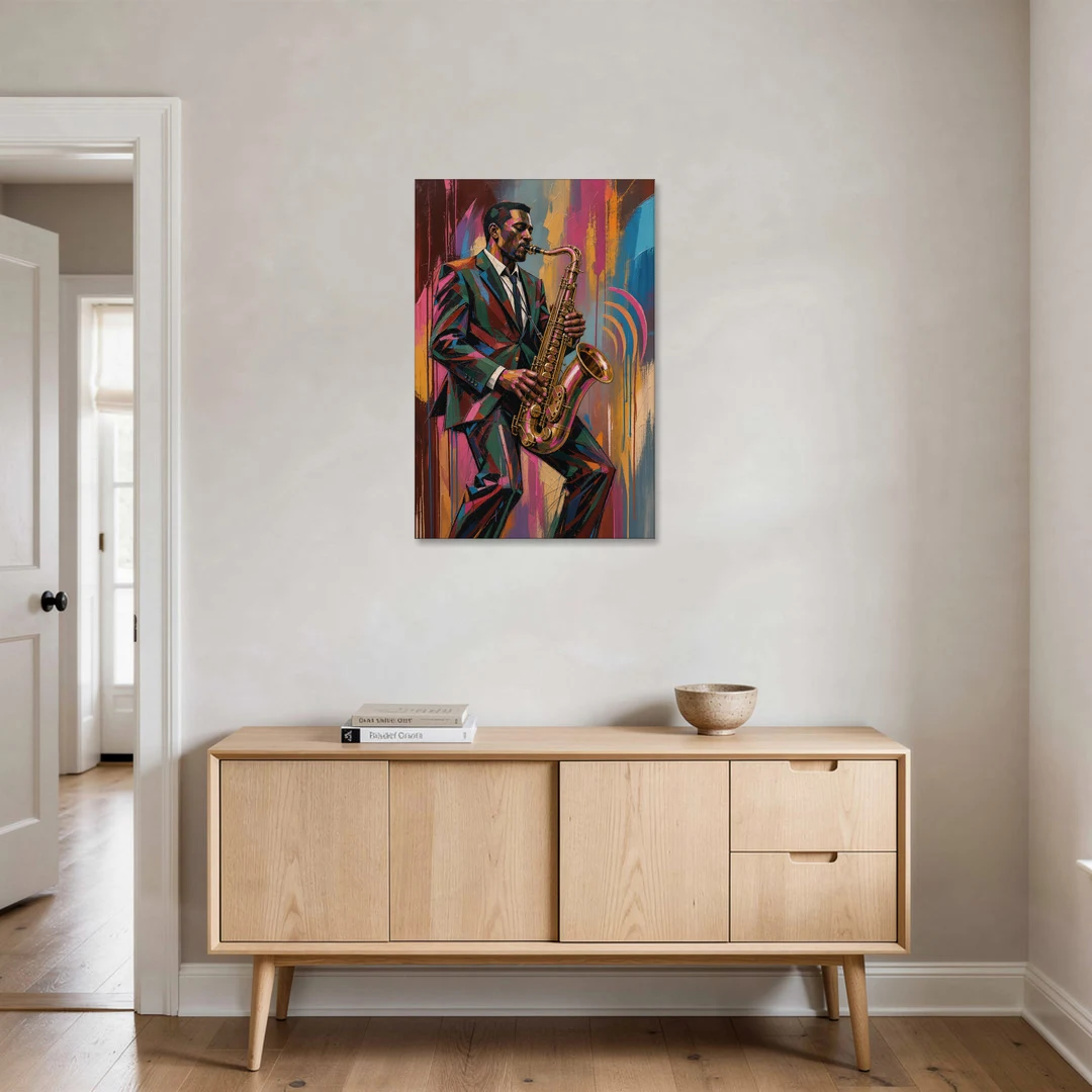 Saxophone Painting in Fractured Color - Canvas Wall Art - Coffee Table - 24x36