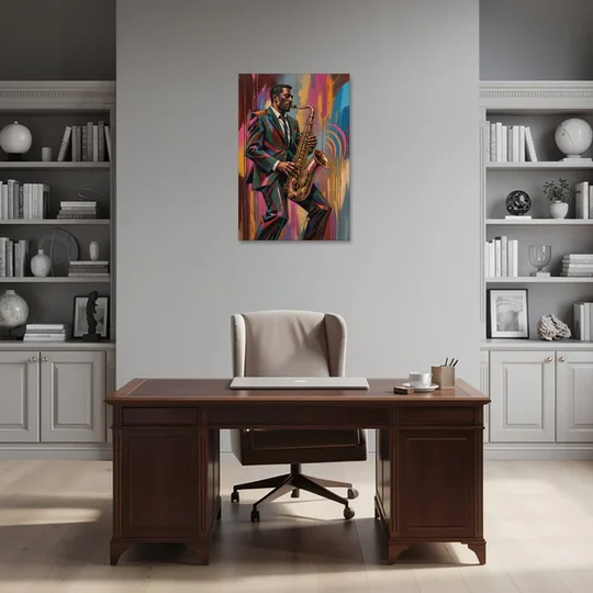 Saxophone Painting in Fractured Color - Canvas Wall Art - Office - 24x36