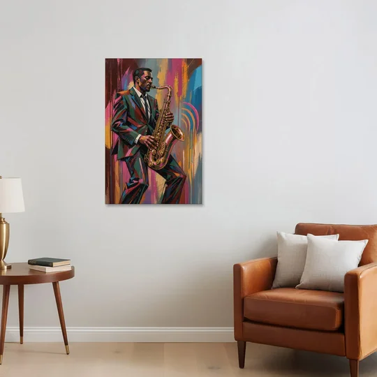 Saxophone Painting in Fractured Color - Canvas Wall Art - Sofa - 24x36