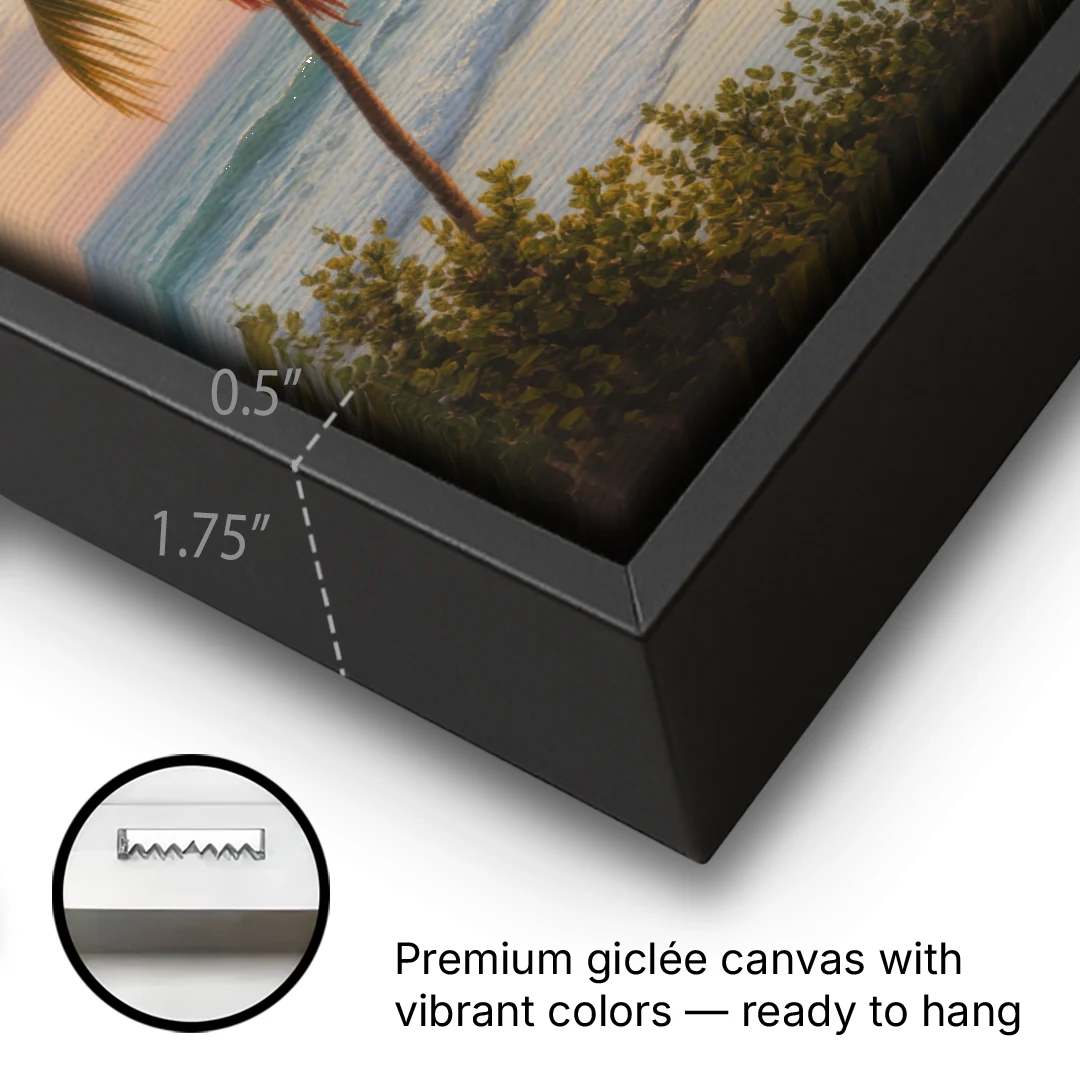 Sayulita Beach Sunset - Black Framed Canvas Wall Art - Gallery Wrap Corner
