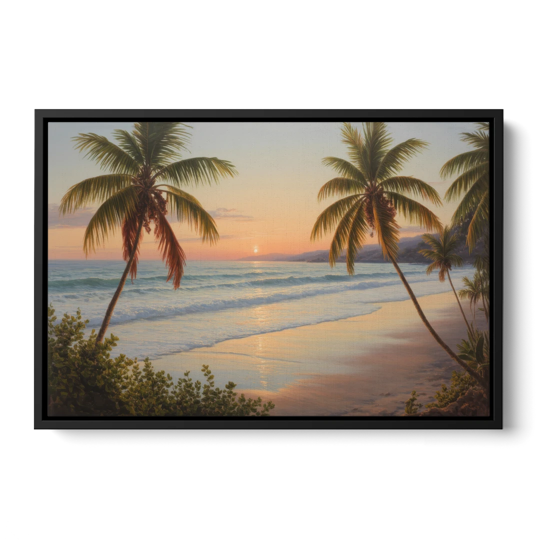 Sayulita Beach Sunset - Black Framed Canvas Wall Art - Front