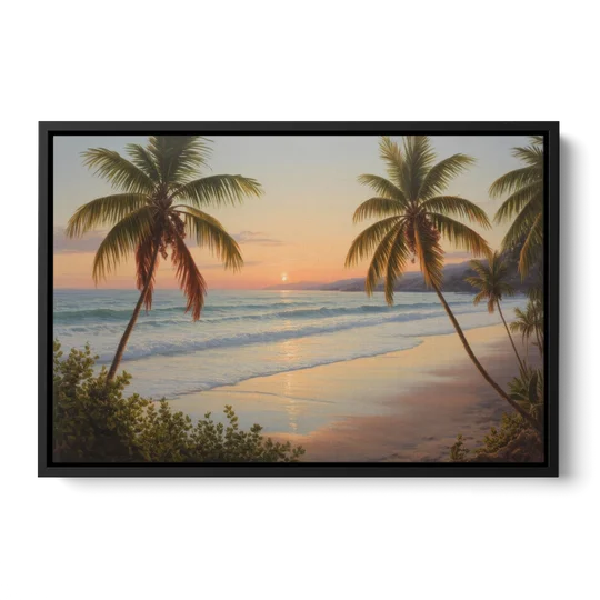 Sayulita Beach Sunset - Black Framed Canvas Wall Art - Front