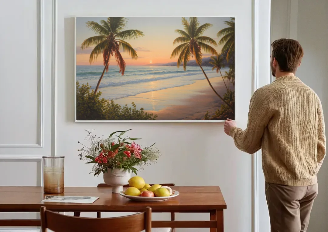 Sayulita Beach Sunset canvas wall art above a dining table