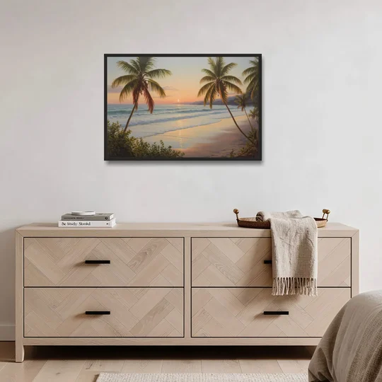 Sayulita Beach Sunset - Black Framed Canvas Wall Art - Coffee Table - 36x24