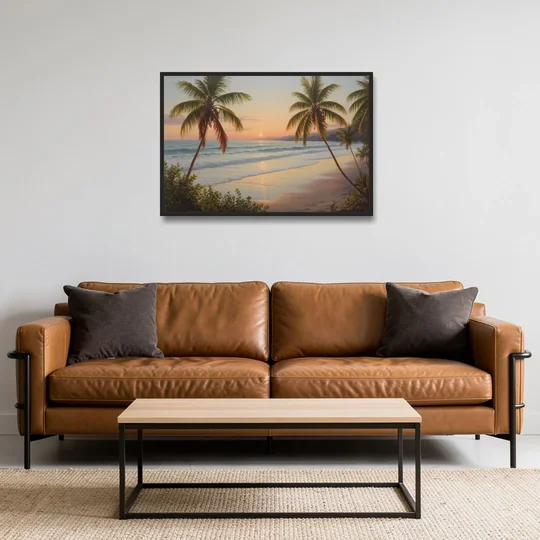 Sayulita Beach Sunset - Black Framed Canvas Wall Art - Sofa - 36x24