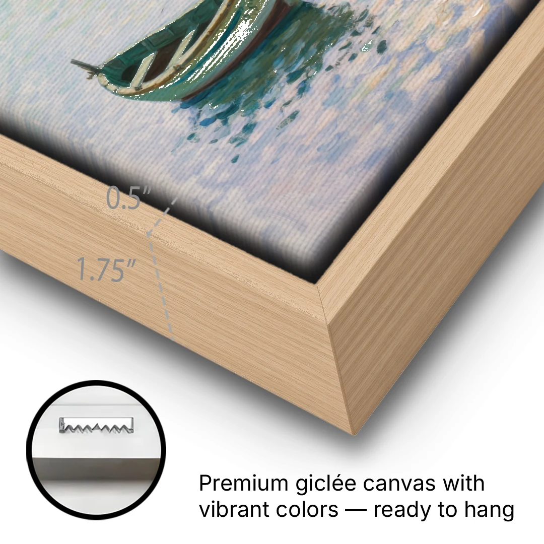 Sayulita Fishing Boats - Oak Framed Canvas Wall Art - Gallery Wrap Corner