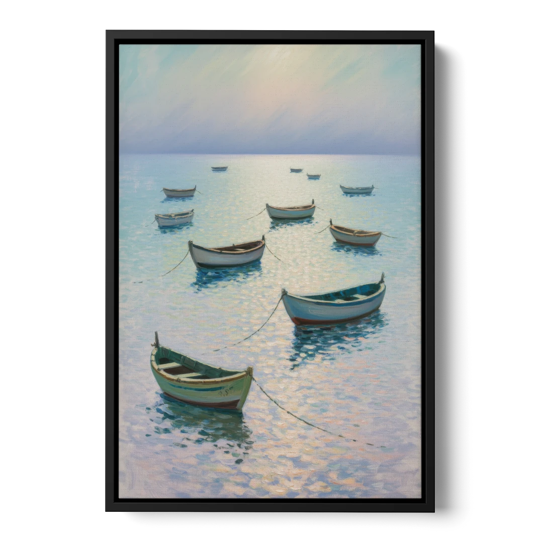 Sayulita Fishing Boats - Black Framed Canvas Wall Art - Front