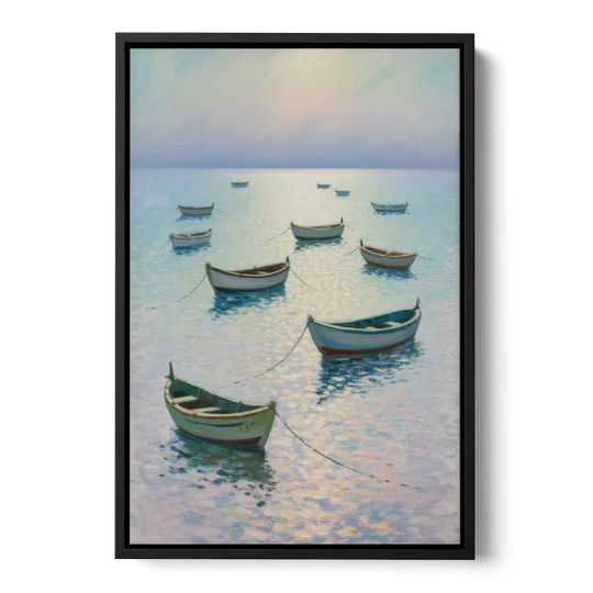 Sayulita Fishing Boats - Black Framed Canvas Wall Art - Front