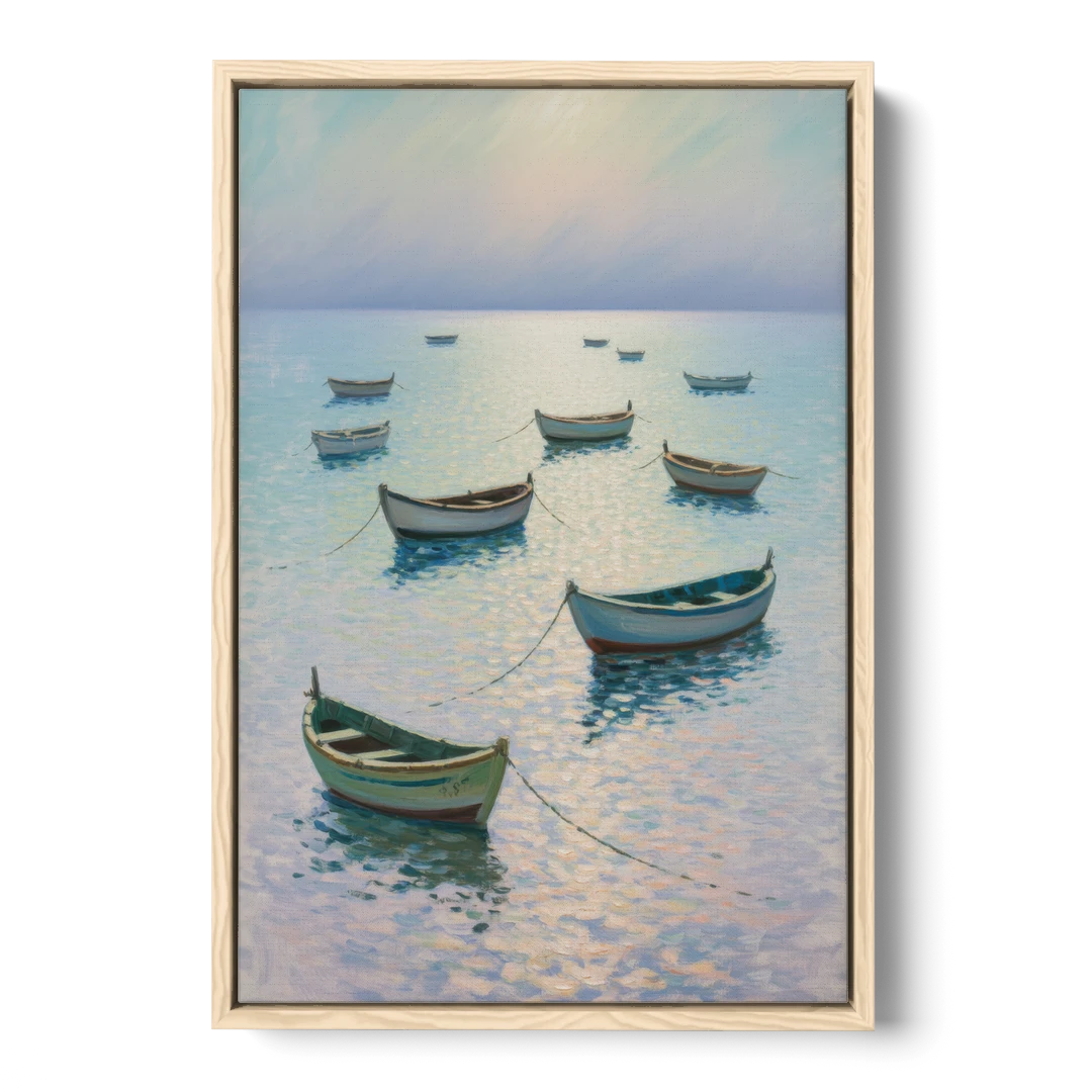 Sayulita Fishing Boats - Oak Framed Canvas Wall Art - Front