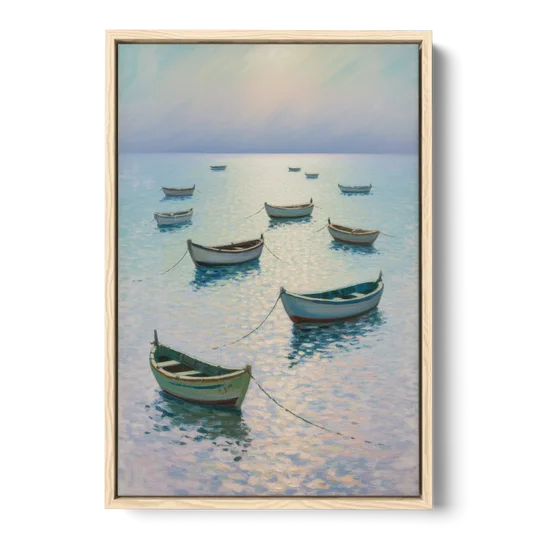 Sayulita Fishing Boats - Oak Framed Canvas Wall Art - Front