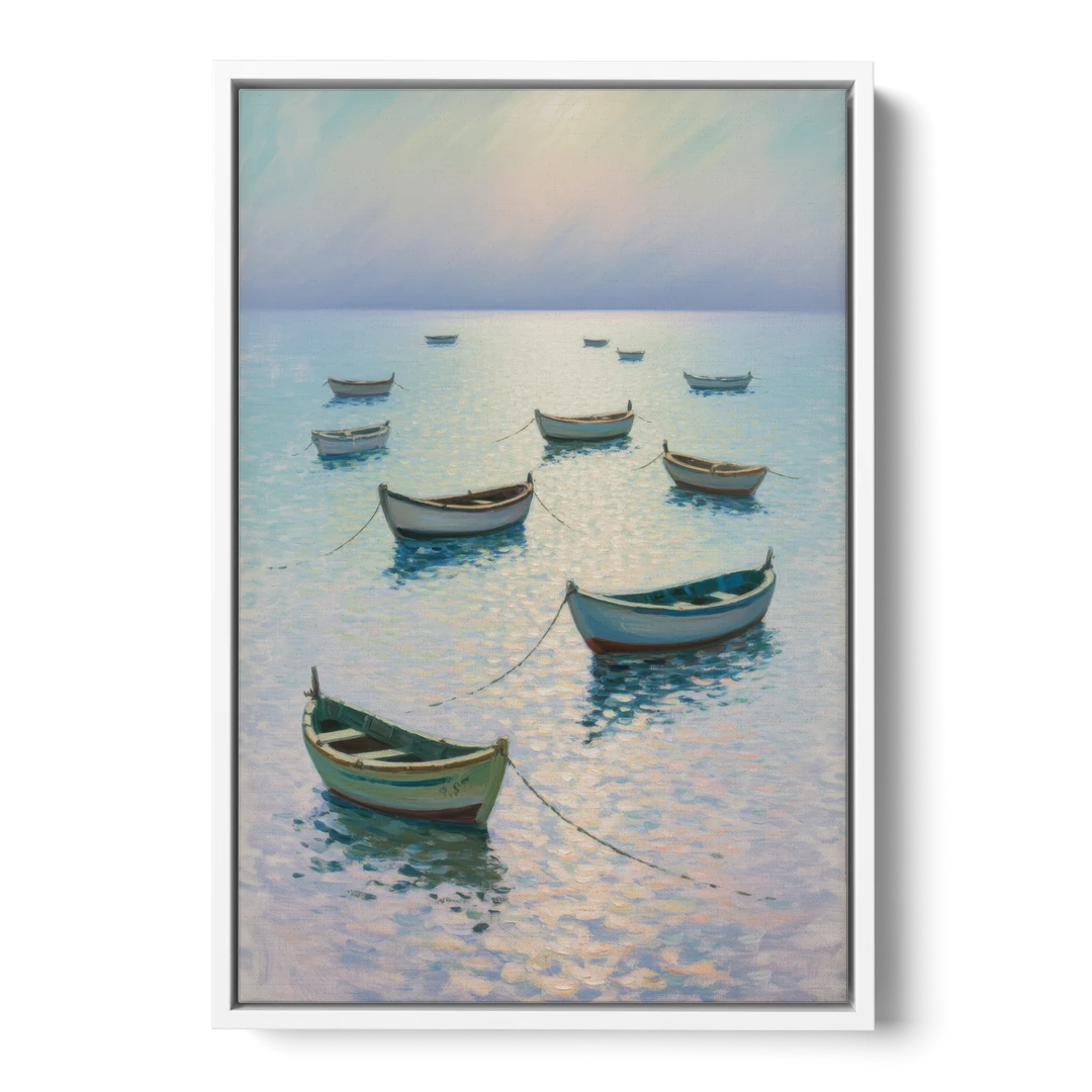 Sayulita Fishing Boats - White Framed Canvas Wall Art - Front