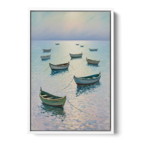 Sayulita Fishing Boats - White Framed Canvas Wall Art - Front