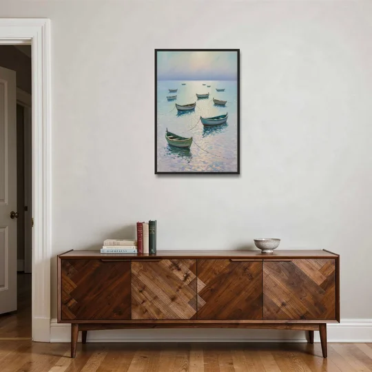 Sayulita Fishing Boats - Black Framed Canvas Wall Art - Coffee Table - 24x36
