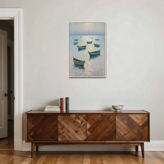 Sayulita Fishing Boats - Oak Framed Canvas Wall Art - Coffee Table - 24x36