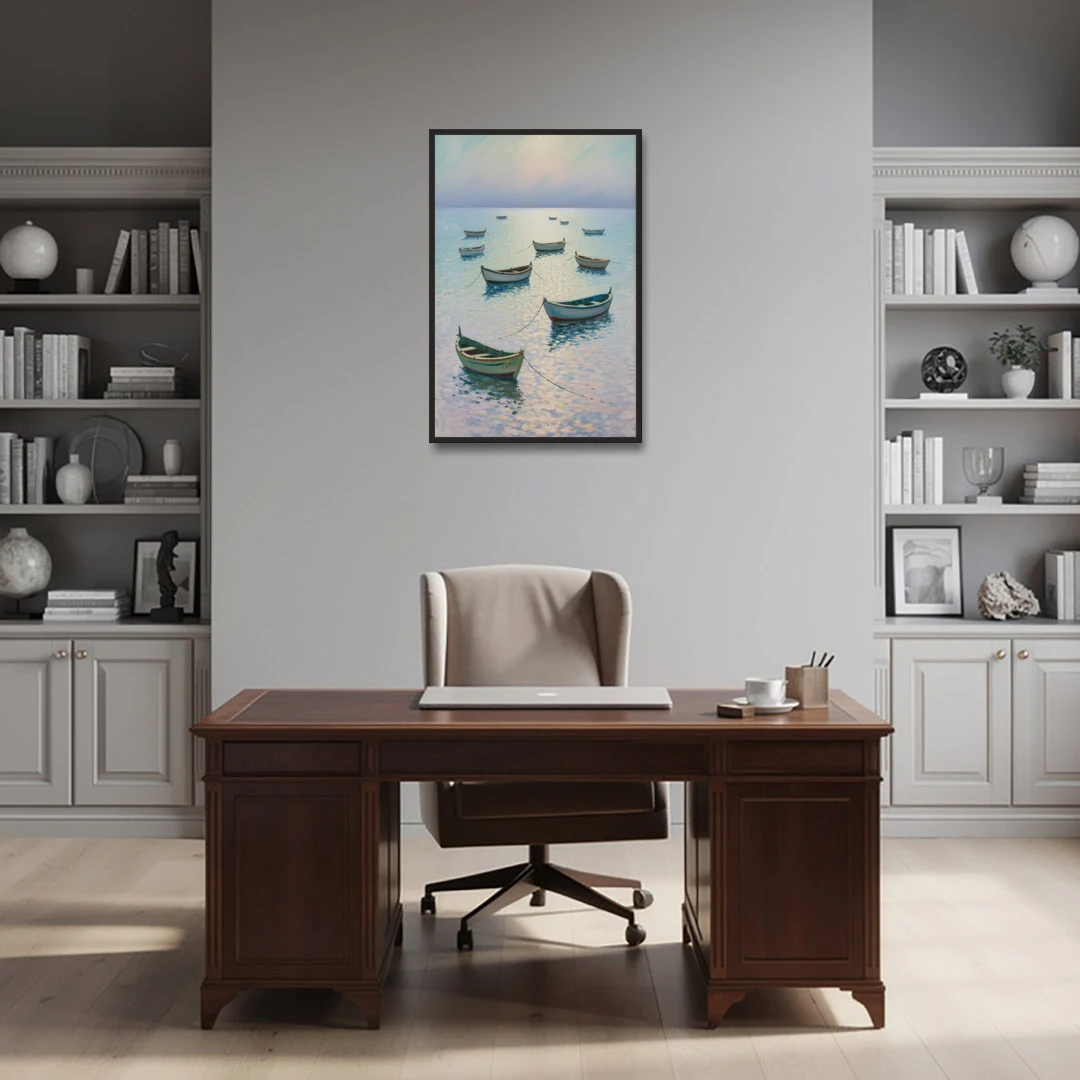 Sayulita Fishing Boats - Black Framed Canvas Wall Art - Office - 24x36