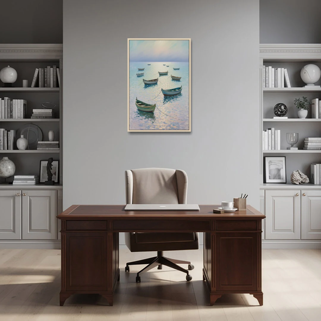 Sayulita Fishing Boats - Oak Framed Canvas Wall Art - Office - 24x36