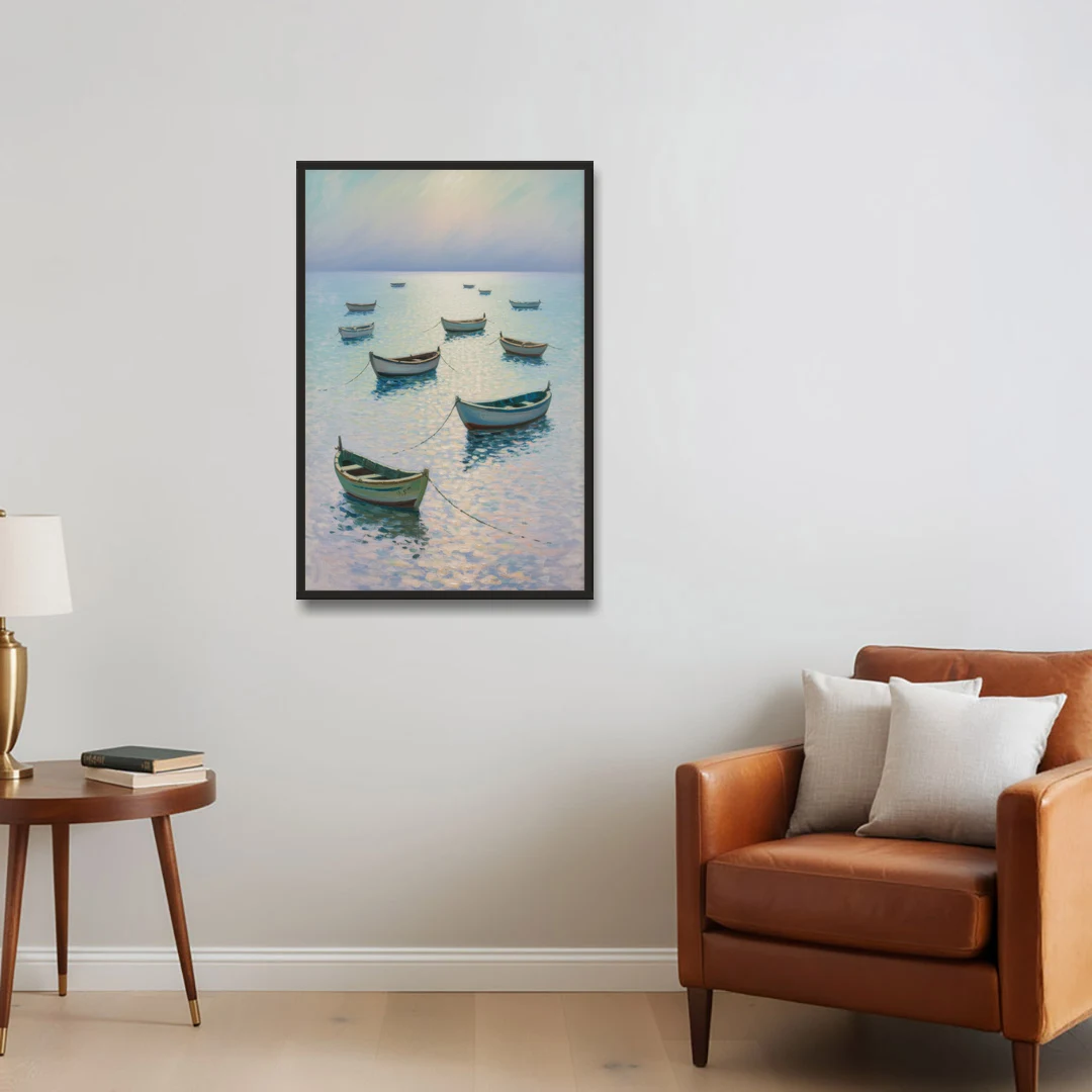 Sayulita Fishing Boats - Black Framed Canvas Wall Art - Sofa - 24x36