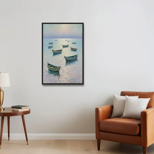 Sayulita Fishing Boats - Black Framed Canvas Wall Art - Sofa - 24x36