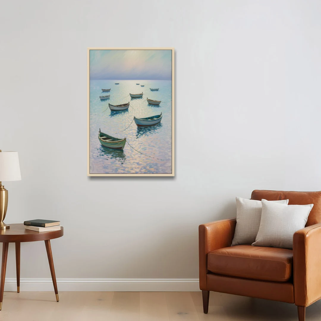 Sayulita Fishing Boats - Oak Framed Canvas Wall Art - Sofa - 24x36
