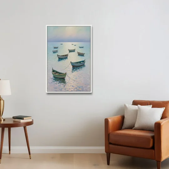 Sayulita Fishing Boats - White Framed Canvas Wall Art - Sofa - 24x36