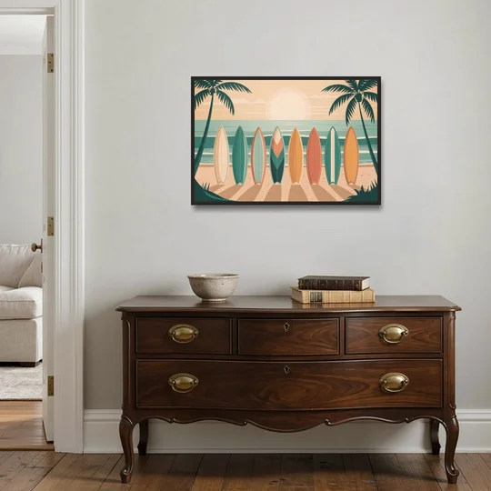 Sayulita Surfboards - Black Framed Canvas Wall Art - Coffee Table - 36x24