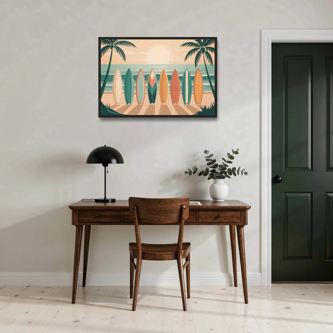 Sayulita Surfboards - Black Framed Canvas Wall Art - Office - 36x24